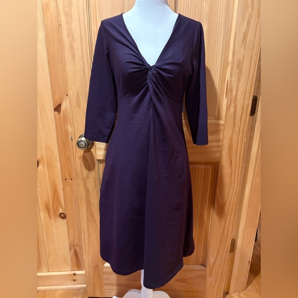 Eddie Bauer purple/eggplant 3/4 sleeve twist front dress  women’s S